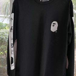 A Bathing Ape Bape Black Long Sleeve Multi Logo Mesh Tee Mens Medium M