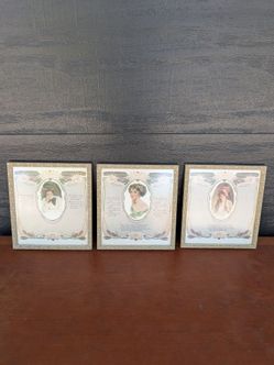 Vintage Victorian Women with Poems Quotes Framed Prints Set of 3