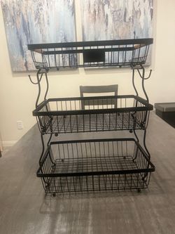 3-Tier Black Metal Wire Basket Stand