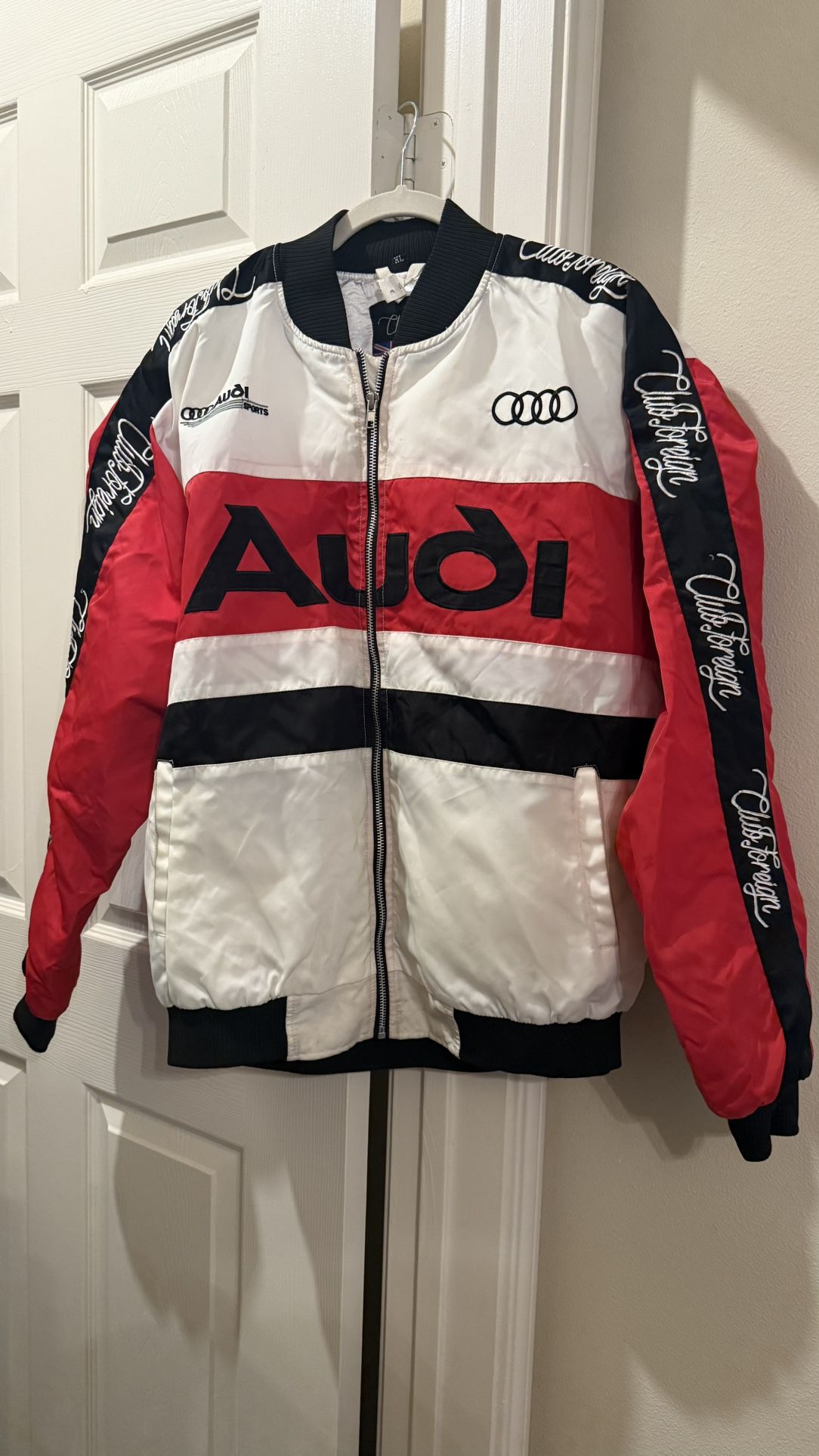 Vintage Audi Sport Racing Bomber Jacket Red/Black/White Size XL