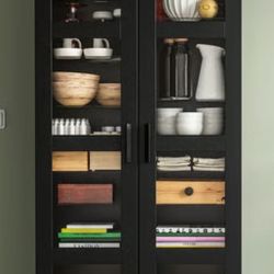 Black & Glass Cabinet With Glass Shelves
