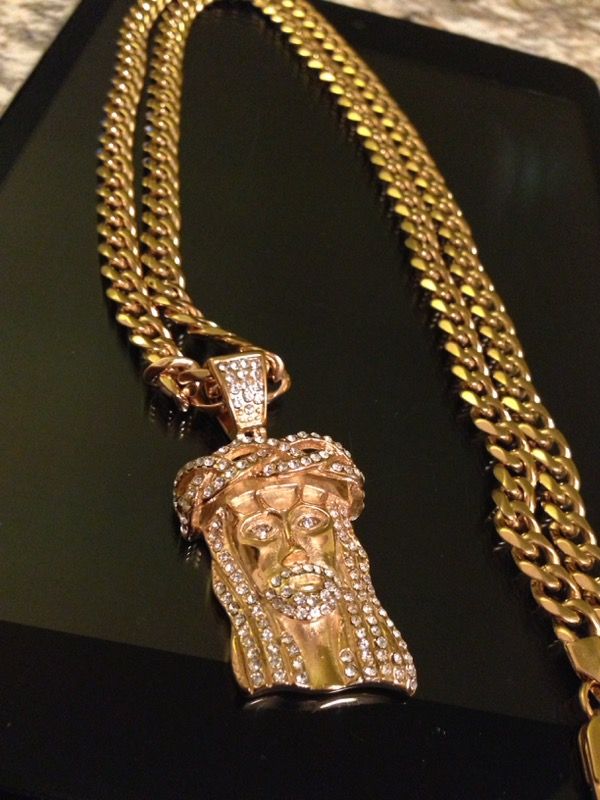 Gold Plated Miami Cuban Link With Elegant Swarovski Crystal Jesus