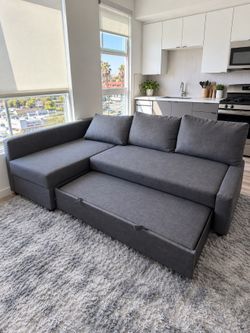 IKEA Gray Sleeper Sectional Sofa – MUST GO – Pull-Out Bed + Storage Chaise