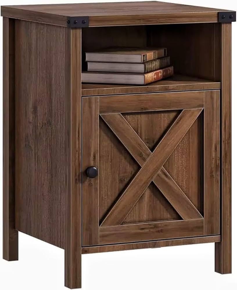 Farmhouse Nightstand, Side Table End Table with Barn Door and Shelf, Modern Bed Side Table End Table, Rustic Nightstands Set for Bedroom, Li
