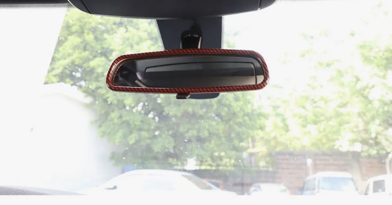 2015-2024 Dodge Charger Red Carbon Fiber Interior Rearview Mirror Cover Frame | Plastic