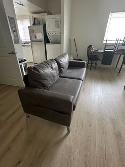 Dark Gray Faux Leather Sofa – 79” – $50