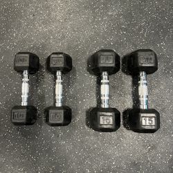 10 Pound and 15 Pound Rubber Hex Dumbbells Pair
