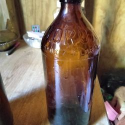 1940s Amber Glass Clorox Bottle With Lid
