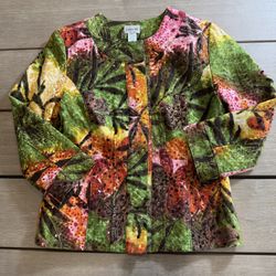 Chico's "Donya" Shimmering Flora Jacket Size 0 Blazer Coastal Grandma Boho Chic