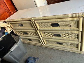 Mid-Century Modern Faux Bamboo & Cane Dresser W/ Laminate Top
