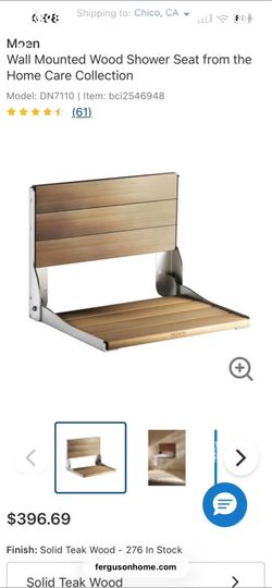 Moen Wall Mounted Teak Wood Shower Seat DN7110 New