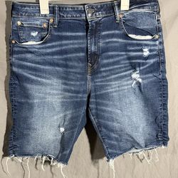 American Eagle Airflex + Cutoff Denim Jean Shorts Size 38 Dark Blue