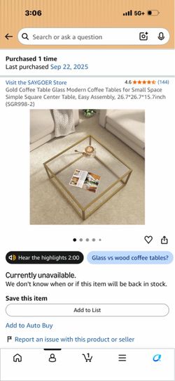 Gold Coffee Table Modern Glass