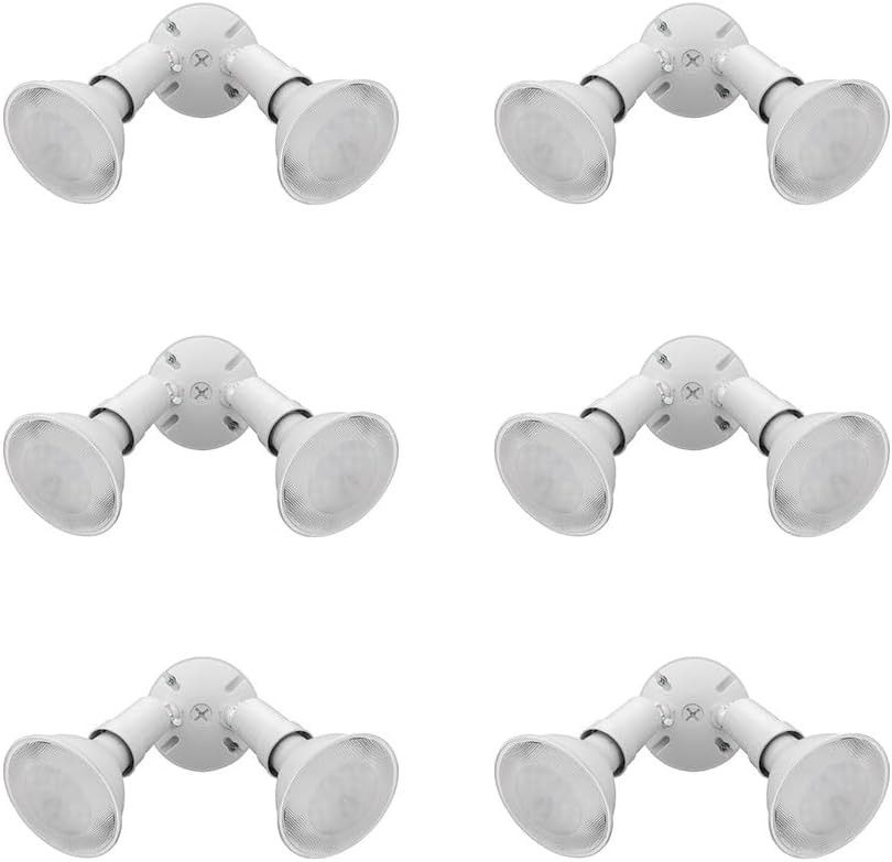 Lithonia Lighting Adjustable Twin Par Outdoor Flood Light Fixture, White, 6 Pack