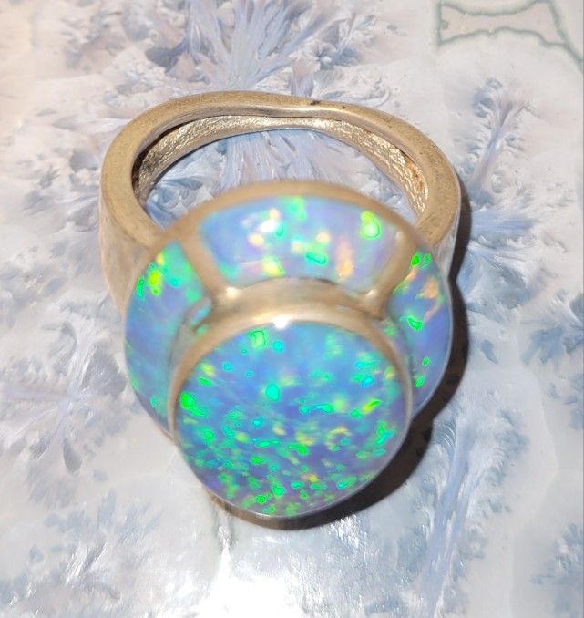Large Chunky Sterling Opal Ring Sz 7.5
