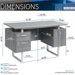 51'' Floating Rectangle Computer Desk with Drawers and Storage Cabinet 