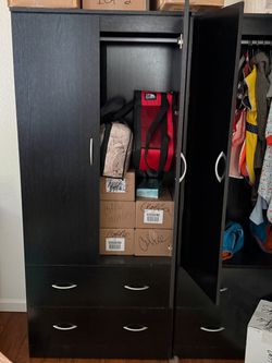 Wardrobe Cabinet with 2 Drawers, 71" Clothing Storage Cabinets with 2 Doors, 1 Adjustable Shelf, Steel Armoire Wardrobe Closet with Hanging Rod for Be