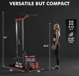 LAT Pulldown Machine, LAT Row Cable Machine with Leg Hold Down Attachment, LAT Tower with Cable Row Attachment, Red