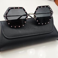 VALENTINO GARAVANI Octagonal Sunglasses, Metal Frame With Pink Crystal Studs