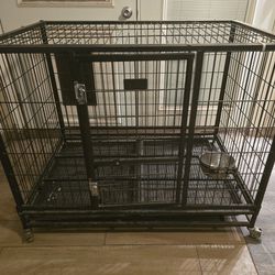 Homey Pet 43" Stackable and Collapsible Heavy Duty Cage W/Feeding Door, Casters and Tray
