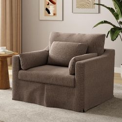 ONBRILL Oversized Accent Chair, 42 Inch Wide Slipcovered Sofa Chair with 3 Throw Pillows, Comfy Reading Chair, Deep Seat Armchair w/Sloped Arms, Moder