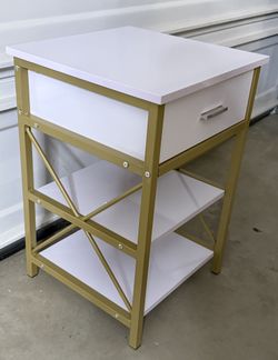New Set Of 2 RAAMZO 3-Tier White and Gold Finish X-Design Nightstand Side Table with Drawer 24" H