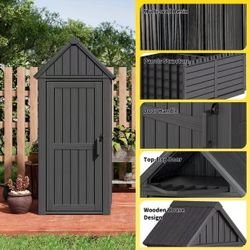 63inch Outdoor Storage Shed with Door & Shelf - Large Weatherproof Garden Tool Cabinet with Hooks for Backyard, Patio & Lawn (Black)