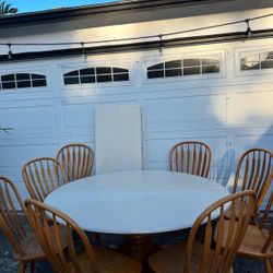 60” Round Dining Table with 24” Leaf & 8 Chairs