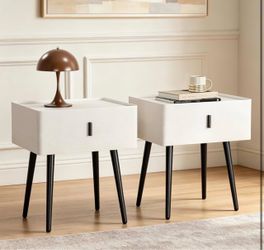 White Mid-Century Nightstand Set of 2