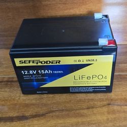 12V 15Ah LiFePO4 Deep Cycle Lithium Iron Battery, Rechargeable