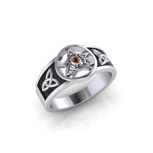 Trinity Celtic Garnet Sterling Silver Ring, size 8