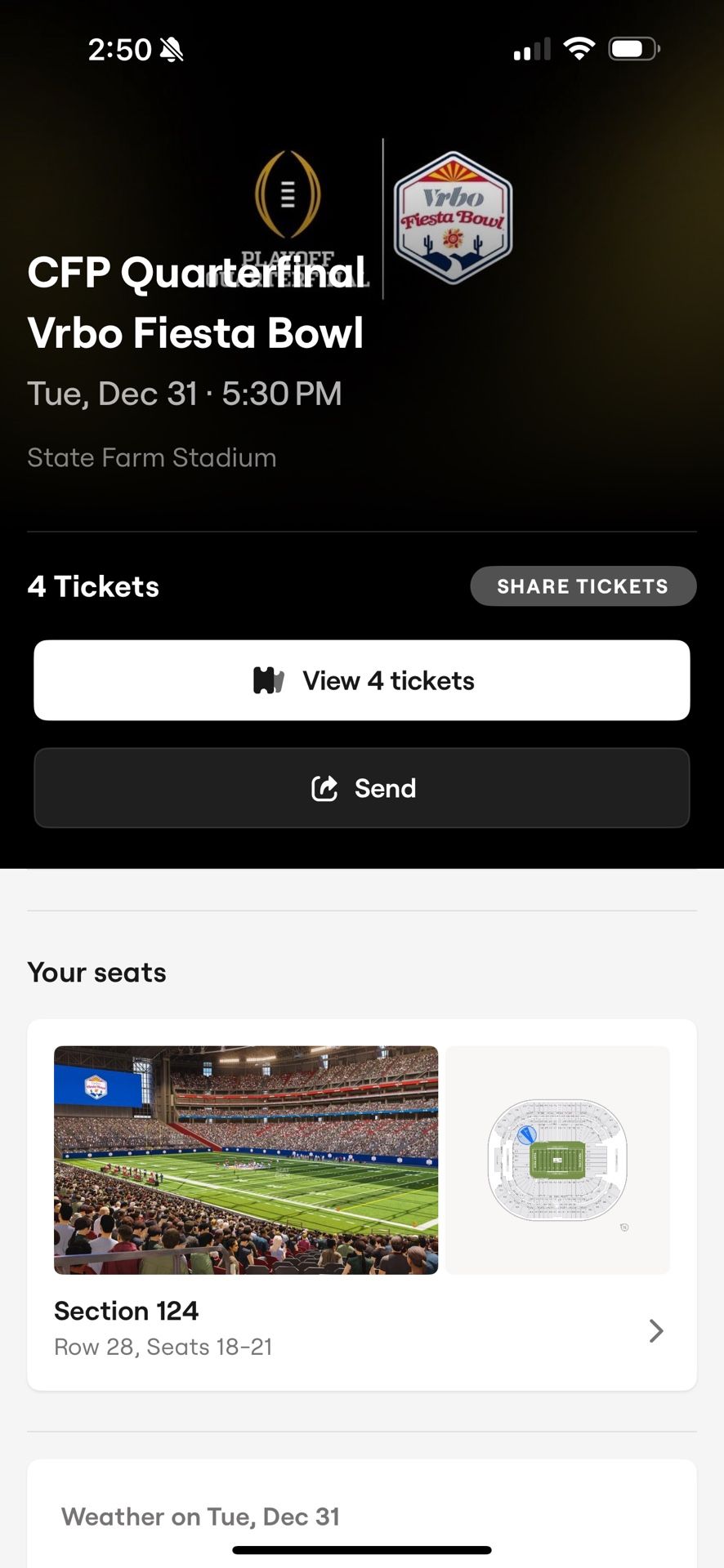 4 Fiesta Bowl Tickets Lower Level No Fees Just Cash.