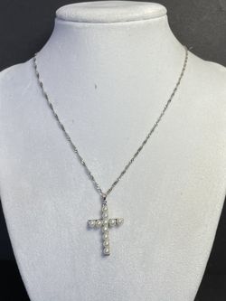 Italy silver 925 stamped necklace with real pearls cross pendant 20” inches long