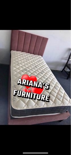 Twin size bed frame with pillow top mattress included