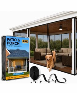 AUGO 16ft x 7ft Magnetic Patio Mesh, Heavy-Duty Patio and Porch Screen, No-Drill, Wind-Resistant Privacy Mesh, Sun-Blocking Cooling Screen for Product