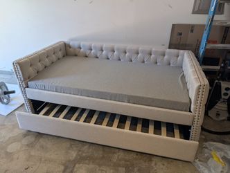 Twin Upholstered Daybed with Trundle + Memory Foam Mattress Included