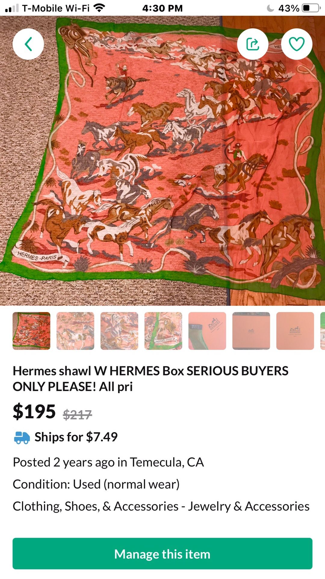 HERMES SCARF 🧣 BRAND NEW ITEM LARGE