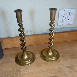 Heavy Brass Barley Twist Candlesticks – Vintage Pair
