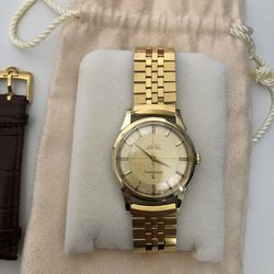 1960s Omega Pie-pan Constellation Two-tone  w/ Solid Gold Medallion + Crocodile Strap w/ Gold Buckle
