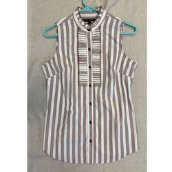 New Banana Republic Women’s Striped Sleeveless Mock Neck Button-Up Top Size 0