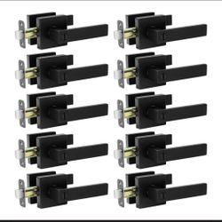 10 Modern Matte Black Square Door Lever, Reversible, Latch Included.