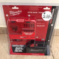 Milwaukee M18 18-Volt Lithium-Ion HIGH OUTPUT Starter Kit with XC 8.0Ah Battery and Rapid Charger- Brand New 