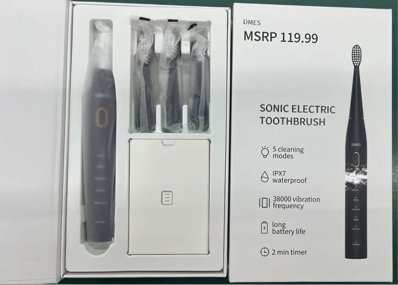 DMES Sonic Electric Toothbrush 5 Modes USB Rechargeable New in Sealed Box Black