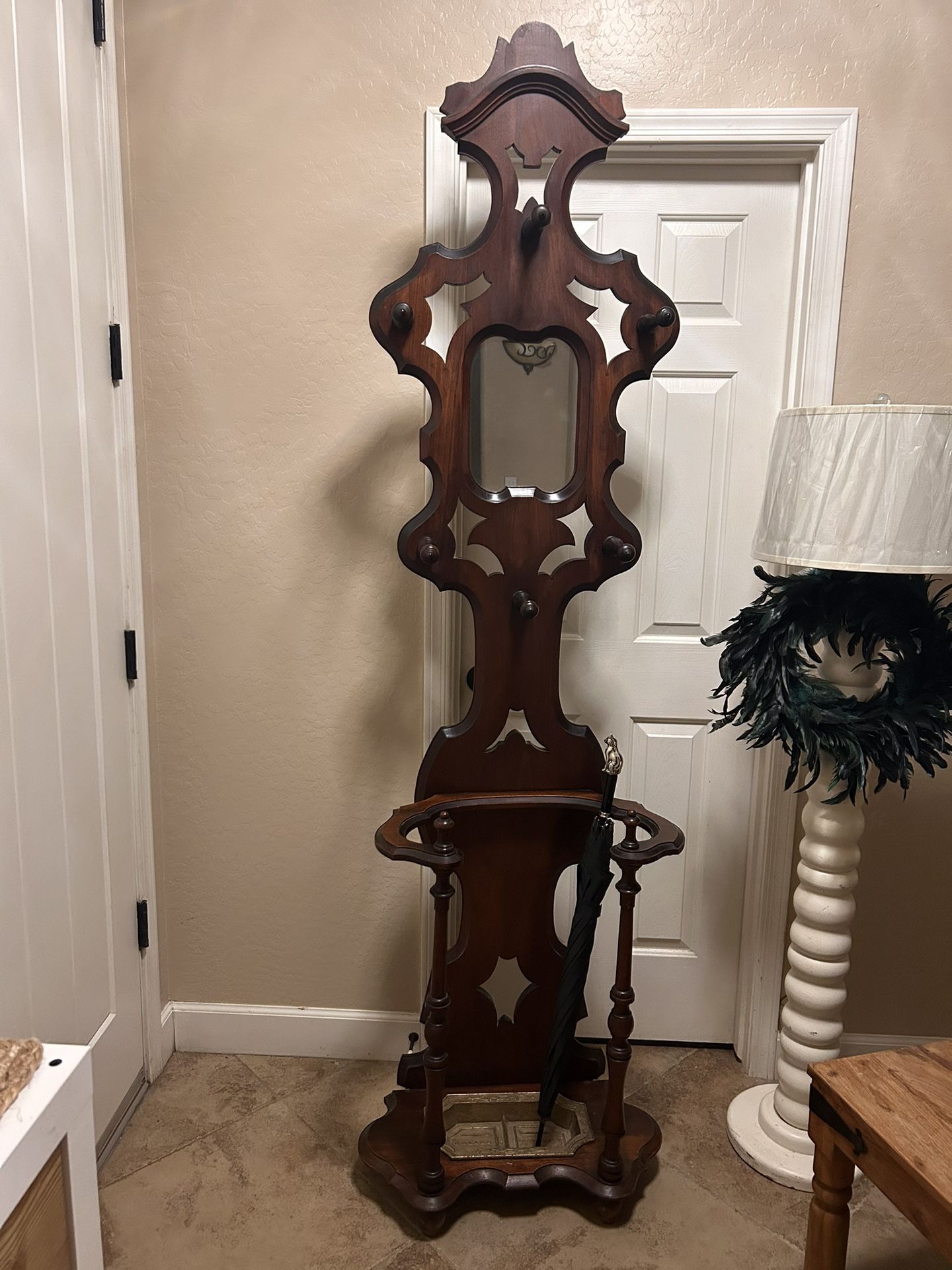 1850 C. Blake Victorian Hat Hall Coat  Rack, Umbrella stand - Walnut & Brass