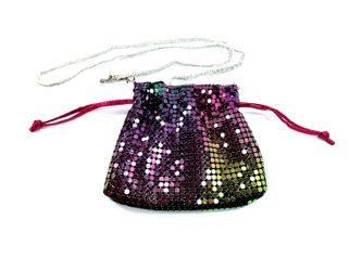 AQUA Metallic Mesh Drawstring Pouch Sequin Crossbody Bag Y2K Glam Clubwear 00s