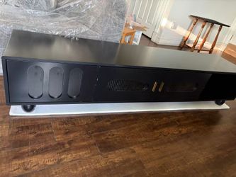 Black Low-Profile TV Stand with Cabinet Doors