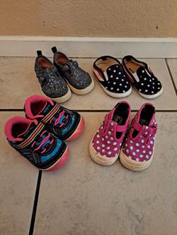 4 Pair Lot Girls Shoes Toddler Size 3 And 4