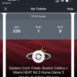 2 Miami Heat Vs Boston Celtics Game 5 Section 330 Row 1 Tickets 
