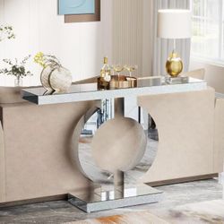 Modern Mirrored Console Table, Glass Sofa Table with Mirror Finish $200