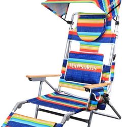 MioTsukus Beach Lounge Chair, 3 in 1 Beach Chair with Canopy